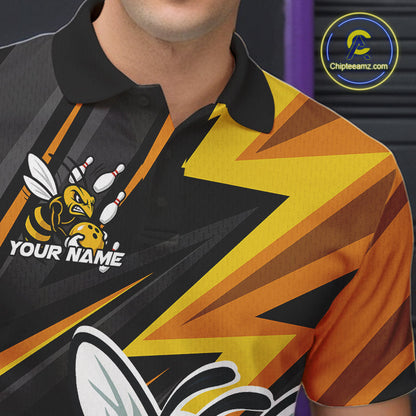 Custom Black And Yellow Bee Bowling Polo Shirts For Men, Bowling Team Uniform IPHW9046