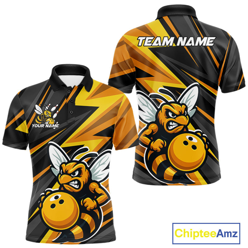 Custom Black And Yellow Bee Bowling Polo Shirts For Men, Bowling Team Uniform IPHW9046