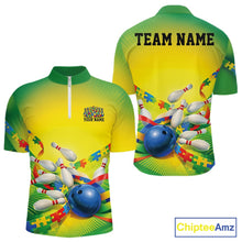 Load image into Gallery viewer, Custom Autism Awareness Bowling Men Quarter-Zip Shirt, Puzzles Ribbon Bowler Outfits IPHW11211