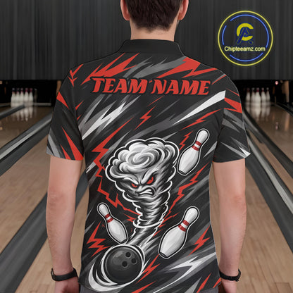 Custom Black And Red Storm Thunnder Lightning Bolts Bowling Team Men Polo Shirt IPHW11807