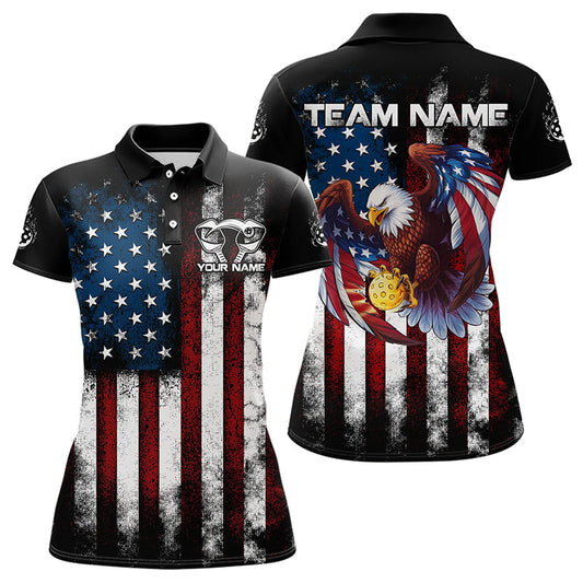 Custom Vintage US Flag Patriotic Pickleball Polo Shirts For Women, Eagle Pickleball Shirt IPHW8100