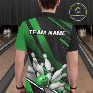 Custom Black And Green Bowling Team Jerseys, Striking Bowling League Polo Shirt For Men IPHW9808