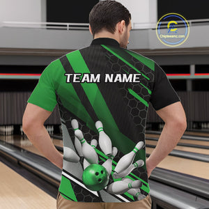 Custom Black And Green Bowling Team Jerseys, Striking Bowling League Quarter-Zip Shirt For Men IPHW9808