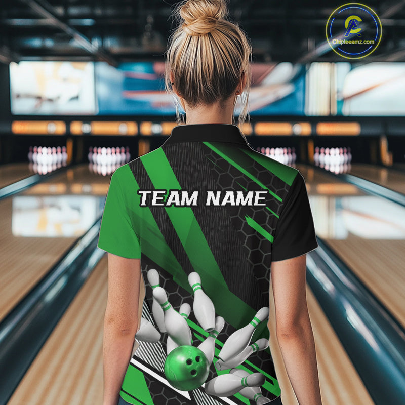 Custom Green Bowling Team Jerseys, Striking Bowling League Quarter-Zip Shirt For Women IPHW9808