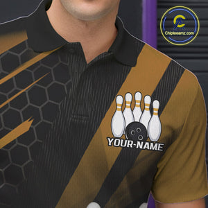 Custom Black And Yellow Bowling Team Jerseys, Striking Bowling League Polo Shirt For Men IPHW9809