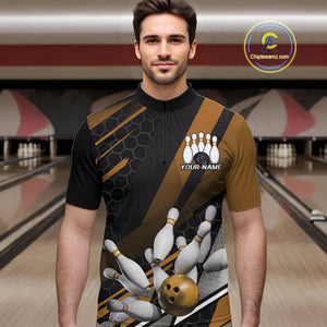 Custom Black And Yellow Bowling Team Jerseys, Striking Bowling League Quarter-Zip Shirt For Men IPHW9809