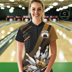 Custom Yellow Bowling Team Jerseys, Striking Bowling League Quarter-Zip Shirt For Women IPHW9809