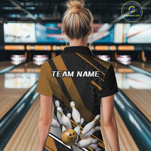 Load image into Gallery viewer, Custom Yellow Bowling Team Jerseys, Striking Bowling League Quarter-Zip Shirt For Women IPHW9809