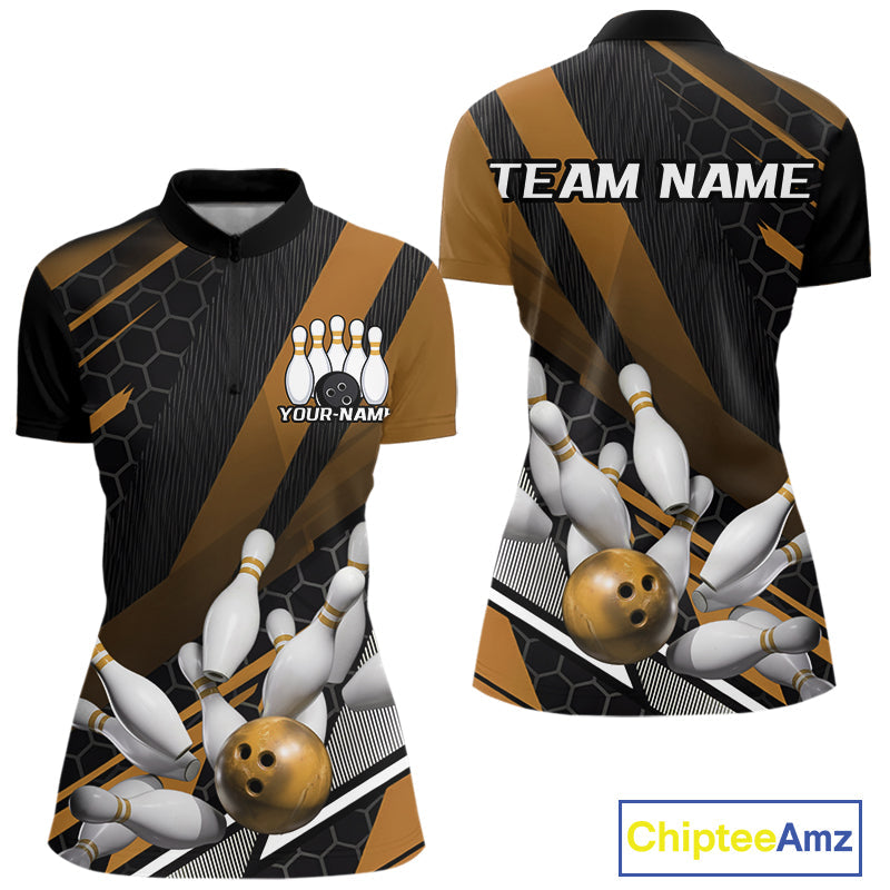 Custom Yellow Bowling Team Jerseys, Striking Bowling League Quarter-Zip Shirt For Women IPHW9809