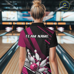 Custom Pink Bowling Team Jerseys, Striking Bowling League Quarter-Zip Shirt For Women IPHW9810