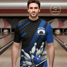 Load image into Gallery viewer, Custom Black And Blue Bowling Team Jerseys, Striking Bowling League Quarter-Zip Shirt For Men IPHW9811