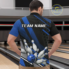 Load image into Gallery viewer, Custom Black And Blue Bowling Team Jerseys, Striking Bowling League Quarter-Zip Shirt For Men IPHW9811