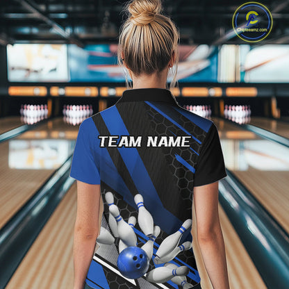 Custom Blue Bowling Team Jerseys, Striking Bowling League Quarter-Zip Shirt For Women IPHW9811