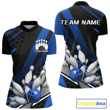 Load image into Gallery viewer, Custom Blue Bowling Team Jerseys, Striking Bowling League Quarter-Zip Shirt For Women IPHW9811