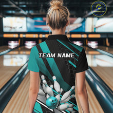 Load image into Gallery viewer, Custom Turquoise Blue Bowling Team Jersey, Bowling League Women Quarter-Zip Shirt IPHW9812