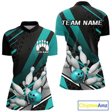 Load image into Gallery viewer, Custom Turquoise Blue Bowling Team Jersey, Bowling League Women Quarter-Zip Shirt IPHW9812