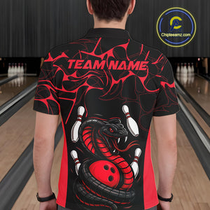 Custom Black And Red Cobra Snake Bowling Jerseys, Bowling Team Men Polo Shirts IPHW9813
