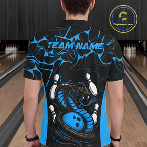 Custom Black And Blue Cobra Snake Bowling Jerseys, Bowling Team Men Polo Shirts IPHW9814