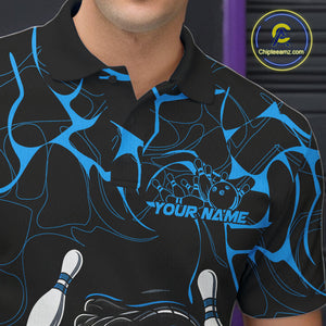 Custom Black And Blue Cobra Snake Bowling Jerseys, Bowling Team Men Polo Shirts IPHW9814