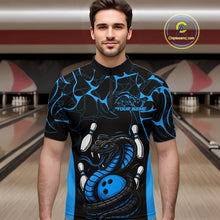 Load image into Gallery viewer, Custom Black And Blue Cobra Snake Bowling Jerseys, Bowling Team Men Quarter-Zip Shirts IPHW9814