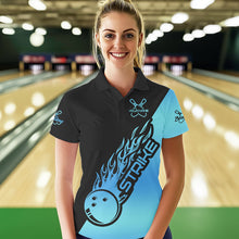 Load image into Gallery viewer, Black And Blue Custom Strike Bowling Polo Shirt For Women, Bowling Team Shirt Bowler Outfit IPHW8822