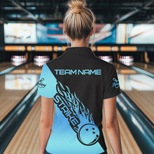 Load image into Gallery viewer, Black And Blue Custom Strike Bowling Polo Shirt For Women, Bowling Team Shirt Bowler Outfit IPHW8822