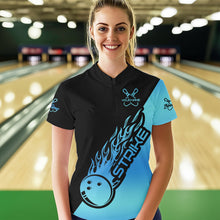 Load image into Gallery viewer, Black And Blue Custom Strike Bowling Womens Quarter-Zip Shirts, Bowling Team Bowler Outfit IPHW8822