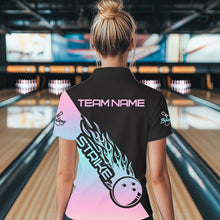 Load image into Gallery viewer, Blue And Pink Custom Strike Bowling Polo Shirts For Women, Bowling Team Shirt Bowler Outfit IPHW8823