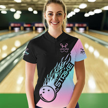 Load image into Gallery viewer, Blue And Pink Custom Strike Bowling Quarter-Zip Shirt For Women, Bowling Team Bowler Outfit IPHW8823