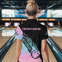 Load image into Gallery viewer, Blue And Pink Custom Strike Bowling Quarter-Zip Shirt For Women, Bowling Team Bowler Outfit IPHW8823