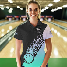 Load image into Gallery viewer, Green And Purple Custom Strike Bowling Womens Polo Shirts, Bowling Team Shirt Bowler Outfit IPHW8824