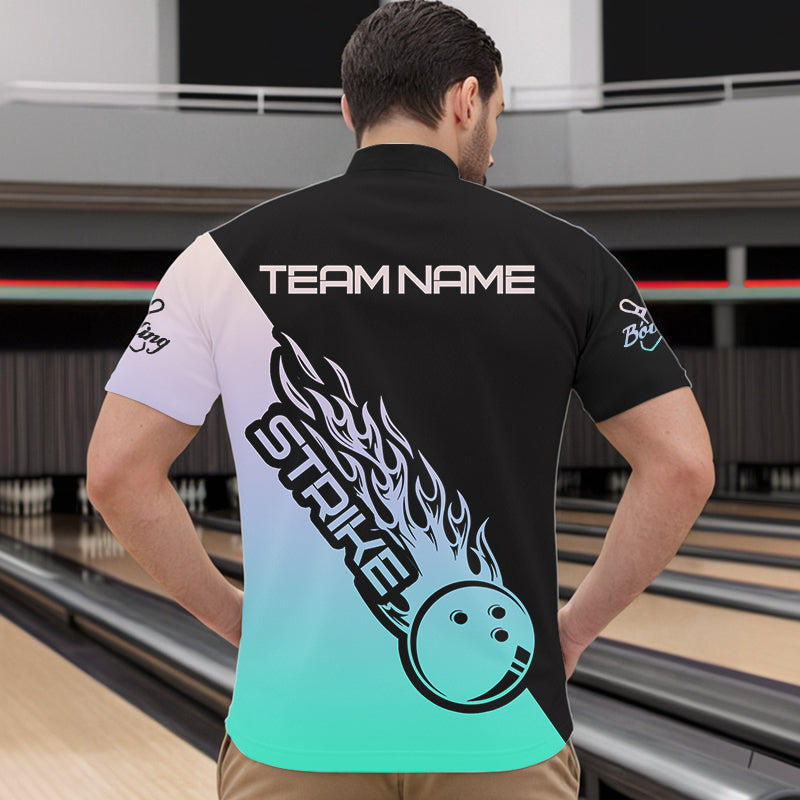 Green And Purple Custom Strike Bowling Quarter-Zip Shirts For Men, Bowling Team Shirt Bowler Outfit IPHW8824