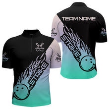 Load image into Gallery viewer, Green And Purple Custom Strike Bowling Quarter-Zip Shirts For Men, Bowling Team Shirt Bowler Outfit IPHW8824