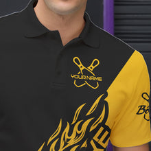 Load image into Gallery viewer, Black And Golden Custom Strike Bowling Polo Shirts For Men, Bowling Team Shirt Bowler Outfit IPHW8825