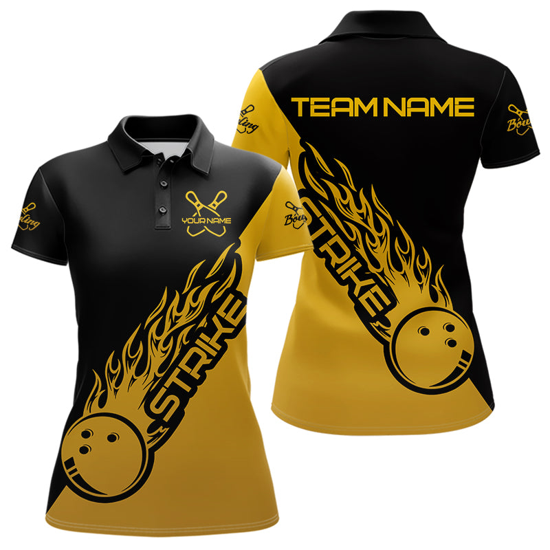 Black And Golden Custom Strike Bowling Women Polo Shirts , Bowling Team Shirt Bowler Outfit IPHW8825