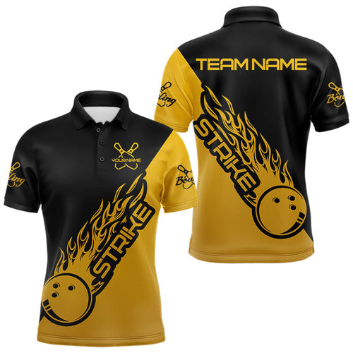 Black And Golden Custom Strike Bowling Polo Shirts For Men, Bowling Team Shirt Bowler Outfit IPHW8825