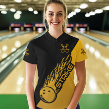 Load image into Gallery viewer, Black And Golden Custom Strike Bowling Women Quarter-Zip Shirts, Bowling Team Bowler Outfit IPHW8825