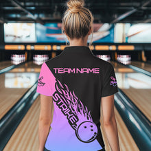 Load image into Gallery viewer, Blue, Purple And Pink Custom Strike Bowling Women Polo Shirts, Bowling Team Bowler Outfit IPHW8826