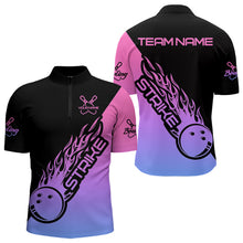 Load image into Gallery viewer, Blue, Purple And Pink Custom Strike Bowling Men Quarter-Zip Shirt, Bowling Team Shirt Bowler Outfit IPHW8826