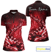 Load image into Gallery viewer, Custom Red Butterfly Bowling Women Quarter-Zip Team Shirt, Ladies Bowling League Shirt IPHW10903