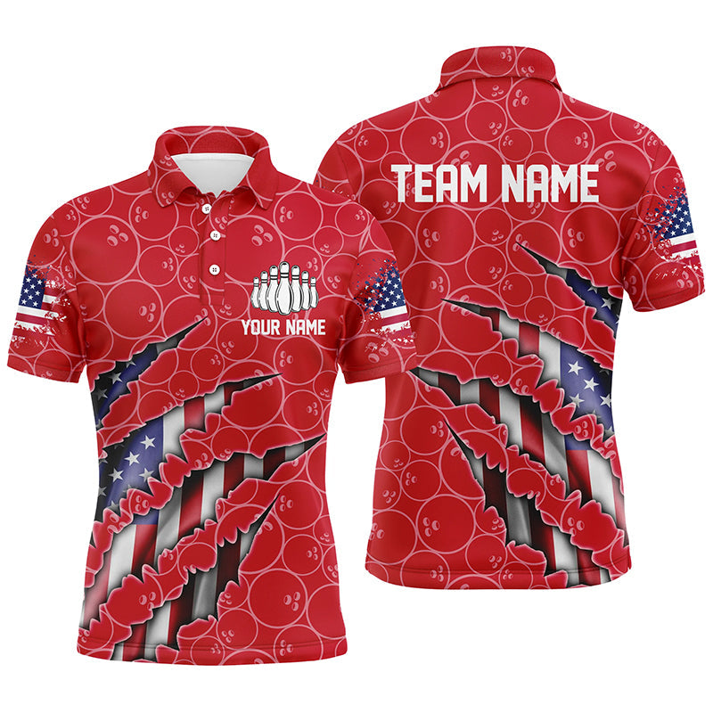 Custom Patriotic Bowling Shirts For Men, American Flag Bowling Uniform Bowlers Outfit | Red IPHW6780