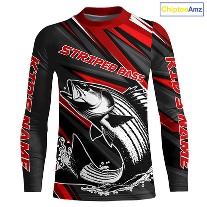 Black And Red Striped Bass Fishing Jerseys, Custom Striper Long Sleeve Performance Fishing Shirts IPHW6897