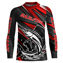 Load image into Gallery viewer, Black And Red Sailfish Fishing Jerseys, Custom Sailfish Long Sleeve Performance Fishing Shirts IPHW6899