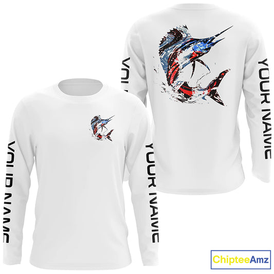 Custom Patriotic American Flag Sailfish Fishing Shirts, Sailfish Fishing Tournament Jerseys IPHW6904