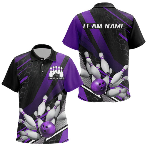 Black And Purple Custom Bowling Team Jerseys, Bowling League Polo Shirts For Kid IPHW7691