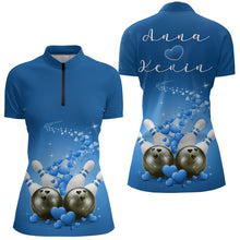 Load image into Gallery viewer, Custom Blue Valentine Bowling Quarter-Zip Shirts For Women, Couple Bowling Outfits  IPHW8349