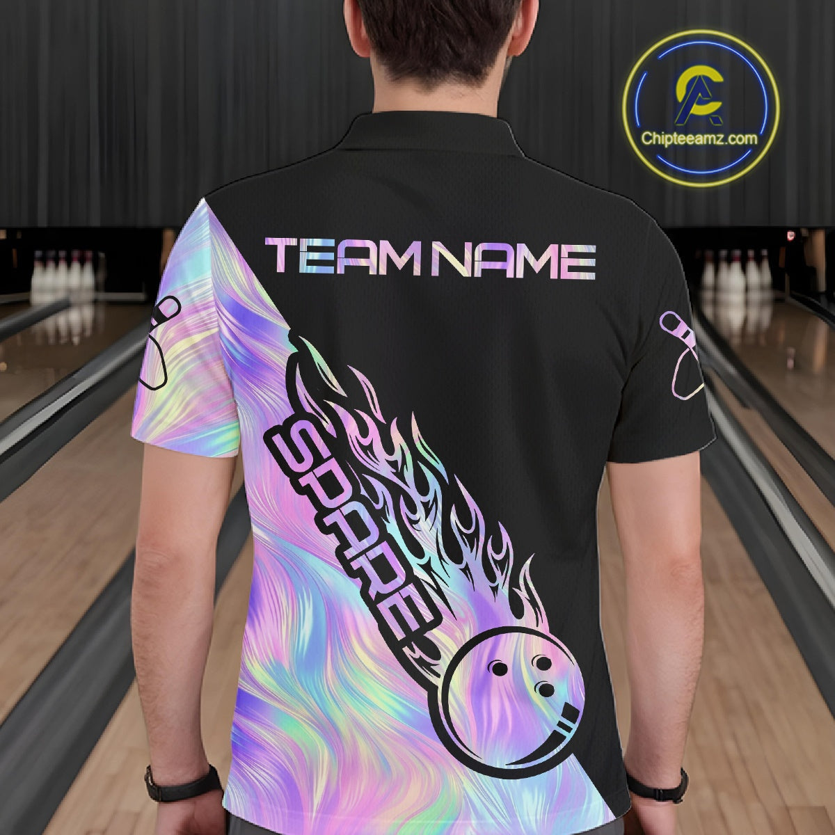 Custom Holographic Flame Spare Bowling Men Shirts, Bowling Team League Jerseys IPHW10688