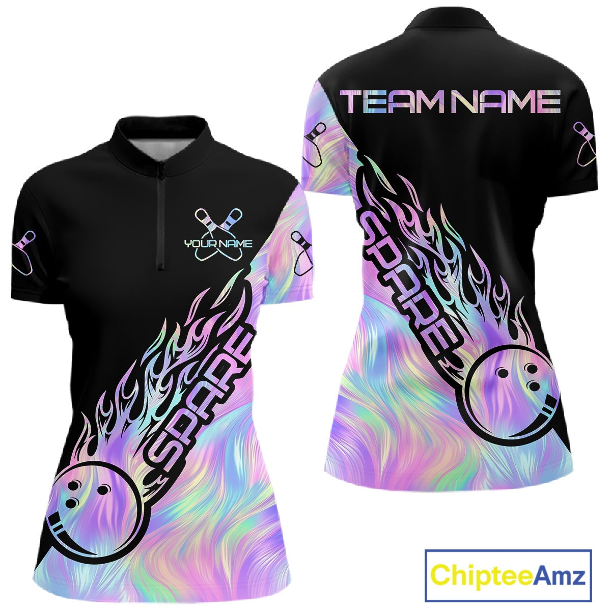 Custom Holographic Flame Spare Bowling Women Shirts, Bowling Team League Jerseys IPHW10688