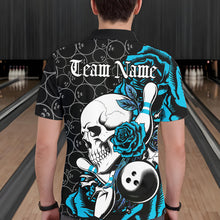 Load image into Gallery viewer, Custom Blue Roses And Skull Bowling Polo Shirts For Men, Team Bowling League Shirt IPHW8844
