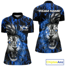 Load image into Gallery viewer, Custom Blue Flame Lion Bowling Quarter-Zip Team Shirt For Women, Bowling League Shirt IPHW9327